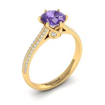 Amethyst Yellow Gold Round Engagement Ring Theia