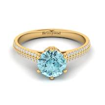 Aquamarine Yellow Gold Round Engagement Ring Theia