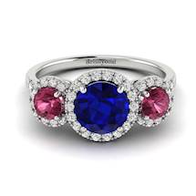 Blue Sapphire White Gold Three Stone Engagement Ring Springtime
