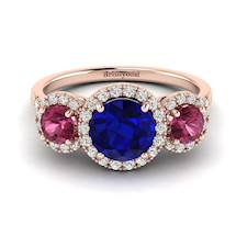 Blue Sapphire Rose Gold Three Stone Engagement Ring Springtime