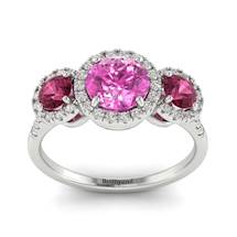 Pink Sapphire White Gold Three Stone Engagement Ring Springtime
