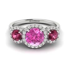 Pink Sapphire White Gold Three Stone Engagement Ring Springtime
