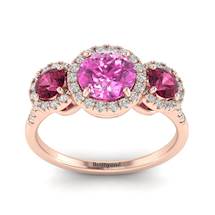 Pink Sapphire Rose Gold Three Stone Engagement Ring Springtime