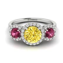 Yellow Sapphire White Gold Three Stone Engagement Ring Springtime