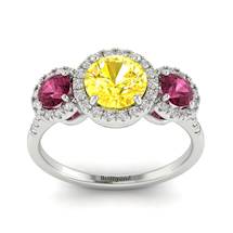 Yellow Sapphire White Gold Three Stone Engagement Ring Springtime