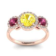 Yellow Sapphire Rose Gold Three Stone Engagement Ring Springtime