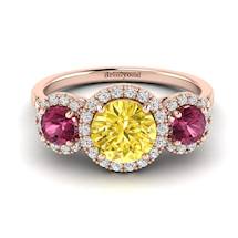 Yellow Sapphire Rose Gold Three Stone Engagement Ring Springtime