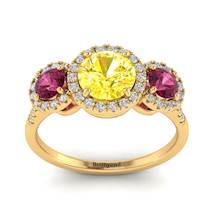 Yellow Sapphire Yellow Gold Three Stone Engagement Ring Springtime