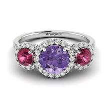 Amethyst White Gold Three Stone Engagement Ring Springtime