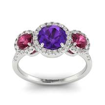 Amethyst White Gold Three Stone Engagement Ring Springtime