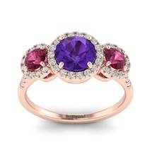 Amethyst Rose Gold Three Stone Engagement Ring Springtime