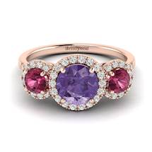 Amethyst Rose Gold Three Stone Engagement Ring Springtime