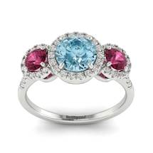 Aquamarine White Gold Three Stone Engagement Ring Springtime