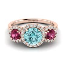 Aquamarine Rose Gold Three Stone Engagement Ring Springtime