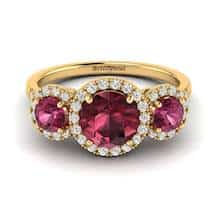 Garnet Ring Yellow Gold Three Stone Springtime