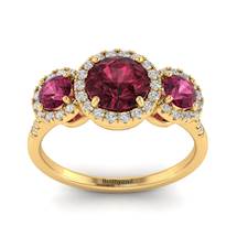 Garnet Ring Yellow Gold Three Stone Springtime
