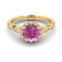 Pink Sapphire Yellow Gold Halo Engagement Ring Floral Crown