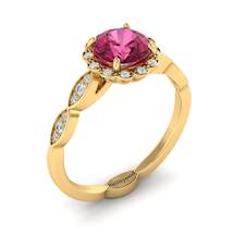 Pink Sapphire Yellow Gold Halo Engagement Ring Floral Crown