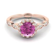 Pink Sapphire Rose Gold Halo Engagement Ring Floral Crown