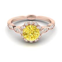 Yellow Sapphire Rose Gold Halo Engagement Ring Floral Crown