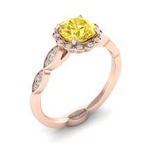 Yellow Sapphire Rose Gold Halo Engagement Ring Floral Crown