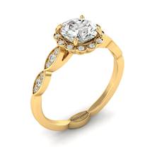 White Sapphire Yellow Gold Halo Engagement Ring Floral Crown
