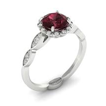 Garnet Ring White Gold Halo Floral Crown