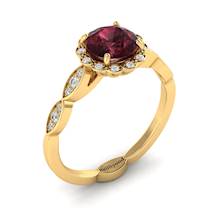 Garnet Ring Yellow Gold Halo Floral Crown