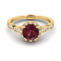 Garnet Ring Yellow Gold Halo Floral Crown