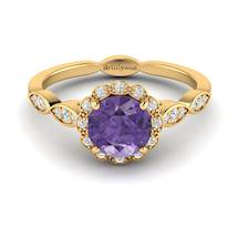 Amethyst Yellow Gold Halo Engagement Ring Floral Crown