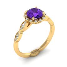 Amethyst Yellow Gold Halo Engagement Ring Floral Crown