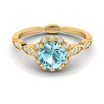 Aquamarine Yellow Gold Halo Engagement Ring Floral Crown