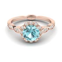 Aquamarine Rose Gold Halo Engagement Ring Floral Crown