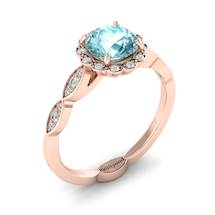 Aquamarine Rose Gold Halo Engagement Ring Floral Crown