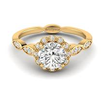 Diamond Yellow Gold Halo Engagement Ring Floral Crown