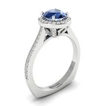Blue Sapphire White Gold Halo Engagement Ring Edelweiss