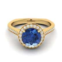 Blue Sapphire Yellow Gold Halo Engagement Ring Edelweiss