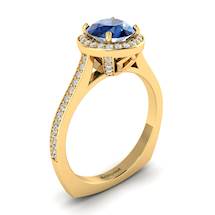 Blue Sapphire Yellow Gold Halo Engagement Ring Edelweiss