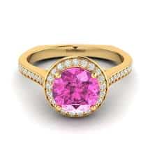 Pink Sapphire Yellow Gold Halo Engagement Ring Edelweiss