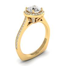 White Sapphire Yellow Gold Halo Engagement Ring Edelweiss