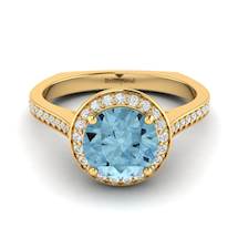 Aquamarine Yellow Gold Halo Engagement Ring Edelweiss