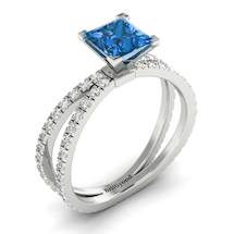 Blue Sapphire White Gold Princess Cut Engagement Ring Florentine