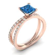 Blue Sapphire Rose Gold Princess Cut Engagement Ring Florentine