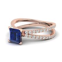 Blue Sapphire Rose Gold Princess Cut Engagement Ring Florentine