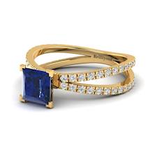 Blue Sapphire Yellow Gold Princess Cut Engagement Ring Florentine