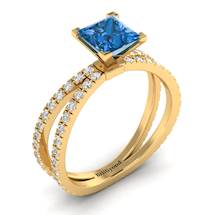 Blue Sapphire Yellow Gold Princess Cut Engagement Ring Florentine