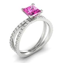 Pink Sapphire White Gold Princess Cut Engagement Ring Florentine