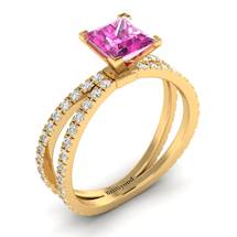 Pink Sapphire Yellow Gold Princess Cut Engagement Ring Florentine