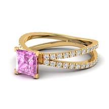 Pink Sapphire Yellow Gold Princess Cut Engagement Ring Florentine