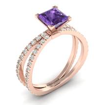 Amethyst Rose Gold Princess Cut Engagement Ring Florentine